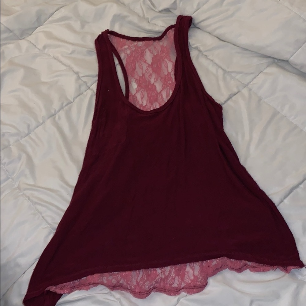 Large burgundy tank top lace background